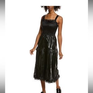 Stellah Black “Leather” Eyelet and Smocked Midi Dress